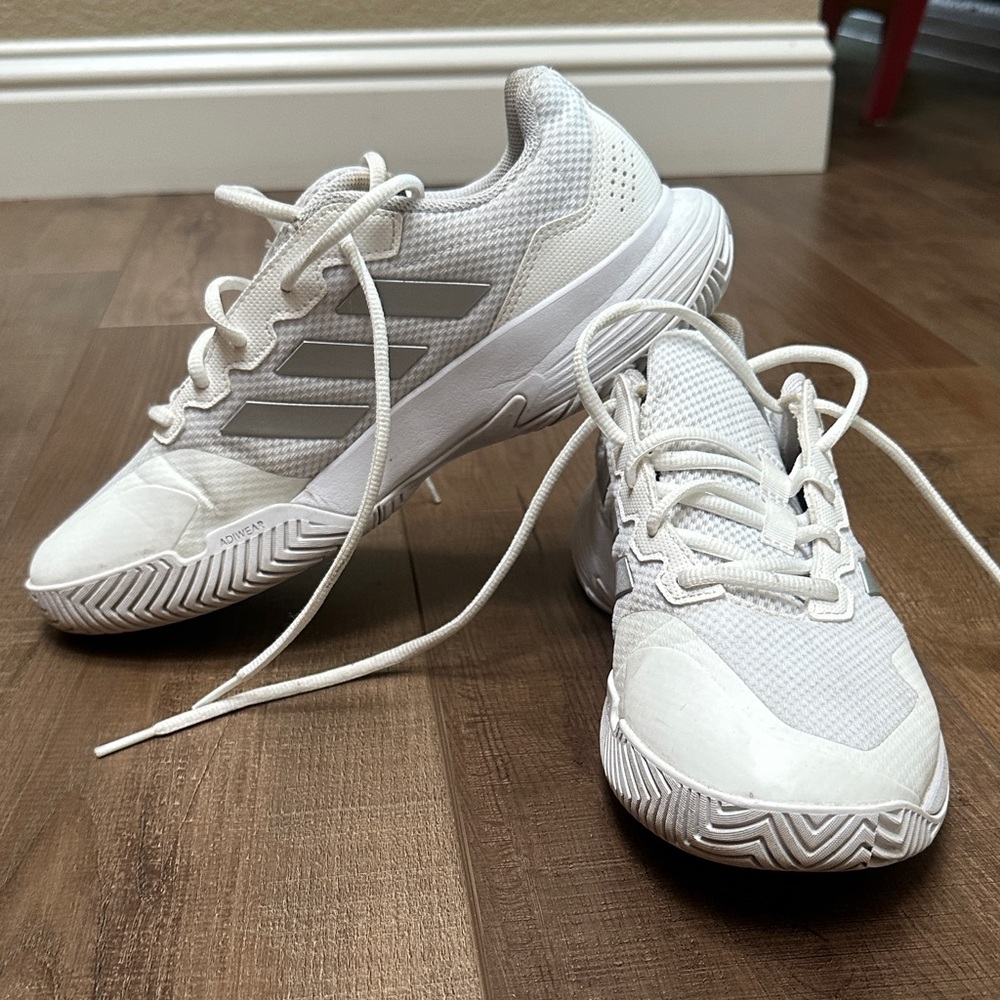 Adidas White and Silver Athletic Shoes
